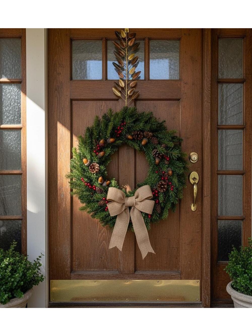 Olive Leaf Wreath Hanger | Multi-Tone Metallic Door Decor - Spring Decor
